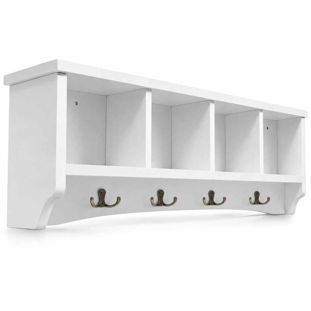 Airfind Wall-Mounted Storage Cabinet Hanging Entryway Shelf Coat Rack, 11 lbs Capacity, P2 MDF Frame, White