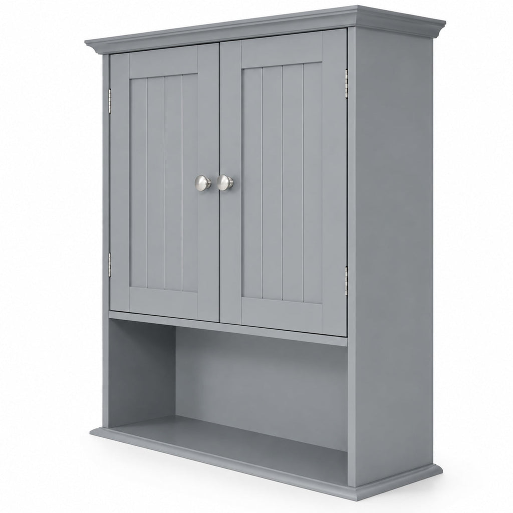 Airfind Wall Mount Bathroom Cabinet, Storage Organizer with Doors and Shelves, MDF Metal Frame, Overall dimension 23.5 Inch x 7.5 Inch x 28 Inch, Gray