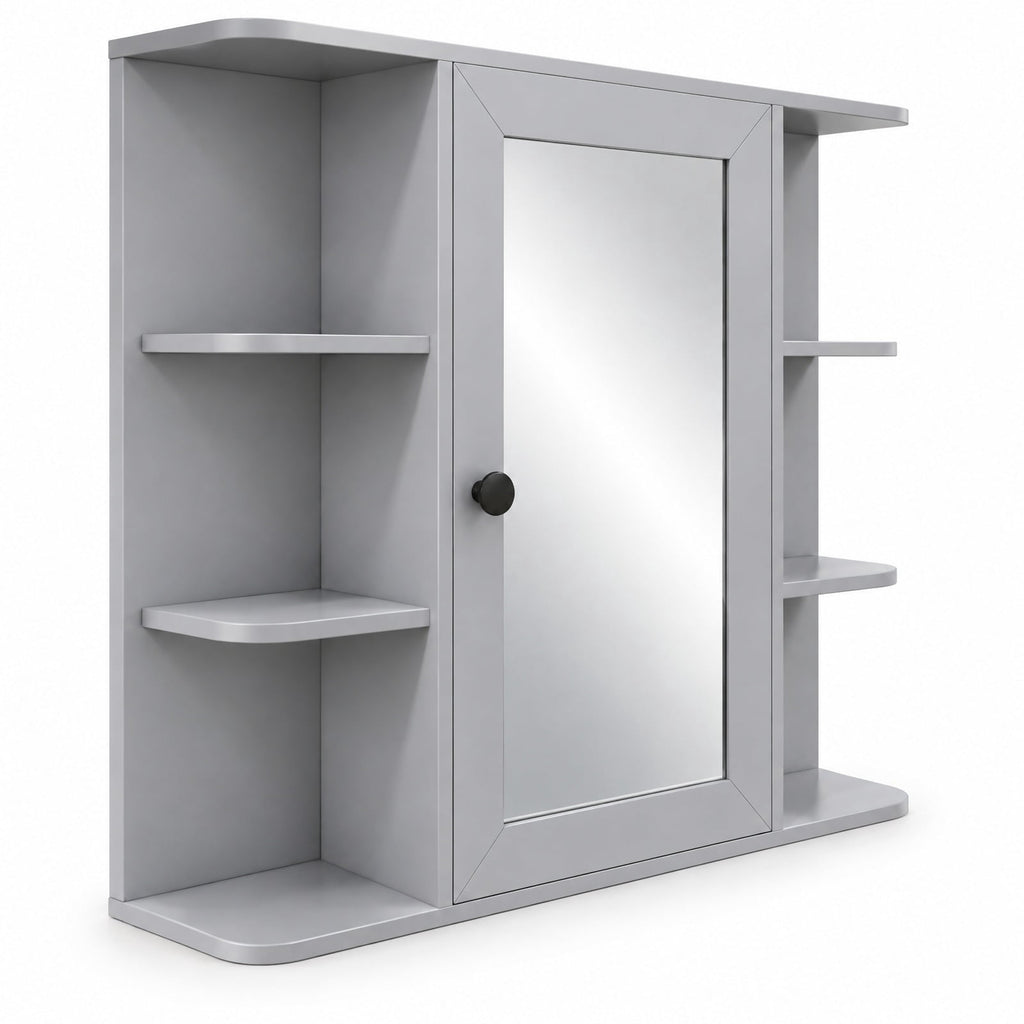 Airfind Wall Mounted Bathroom Medicine Cabinet with Mirror and Shelves, 120 lbs Capacity, MDF Engineered Wood Glass Frame, Gray