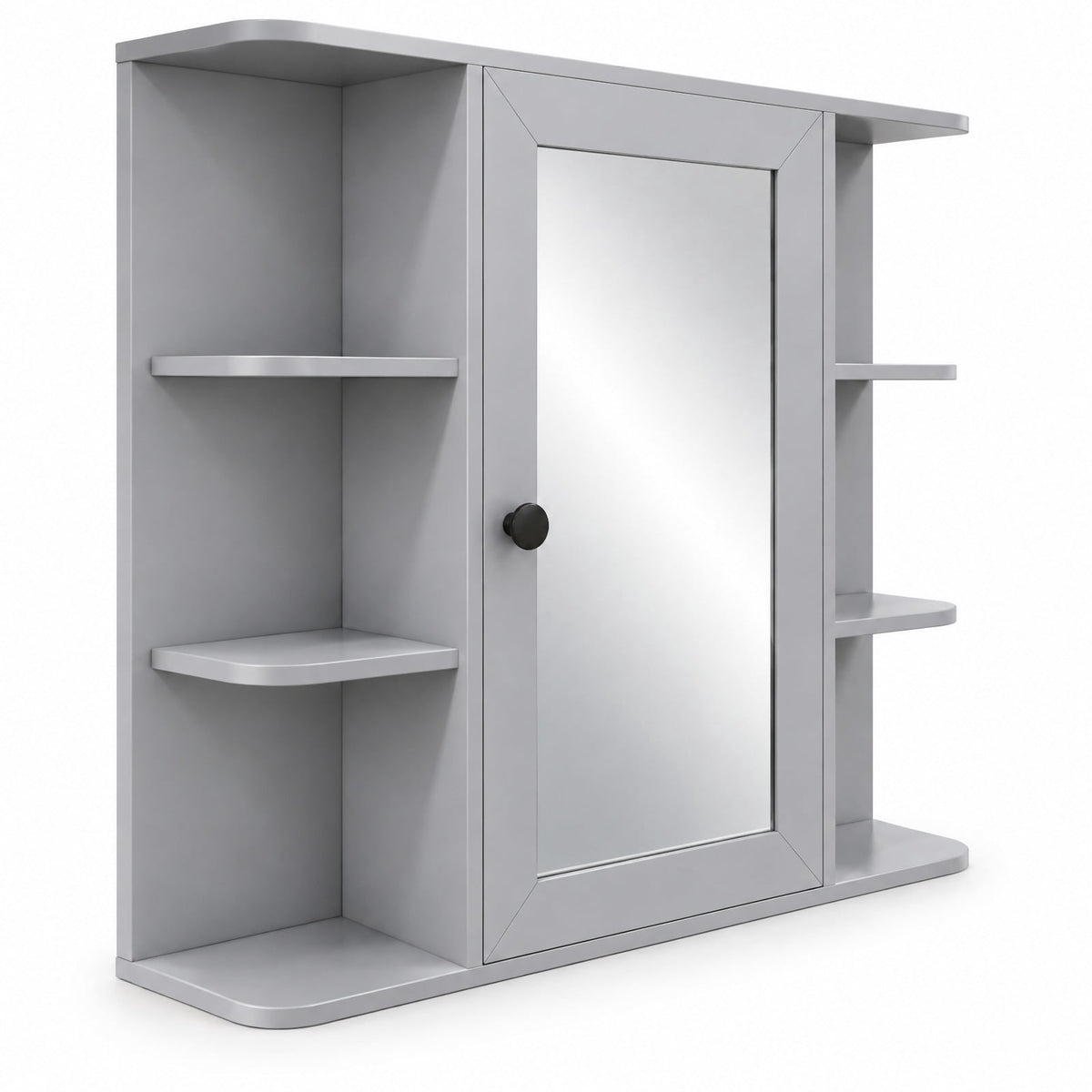 Airfind Wall Mounted Bathroom Medicine Cabinet with Mirror and Shelves, 120 lbs Capacity, MDF Engineered Wood Glass Frame, Gray