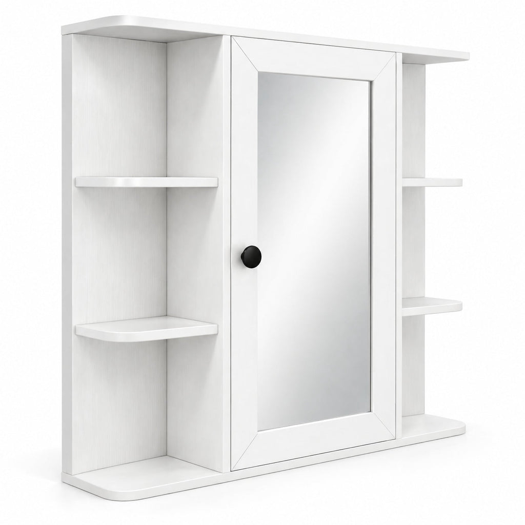 Airfind Wall Mounted Bathroom Medicine Cabinet with Mirror and Shelves, 120 lbs Capacity, MDF Engineered Wood Glass Frame, White