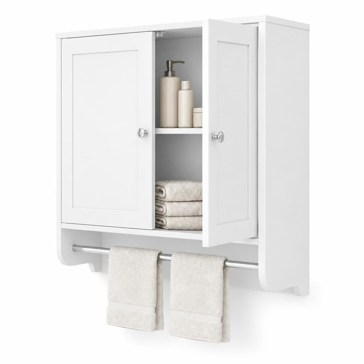 Airfind Wall Mounted Bathroom Storage Medicine Cabinet with Towel Bar, 100 lbs Capacity, Engineered Wood Frame, White