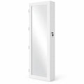 Airfind Wall Mounted Lockable Mirror Jewelry Cabinet with LED Light, Real glass quality MDF soft velvet Frame, 14.5in x 3.5in x 56.5in Footprint, White