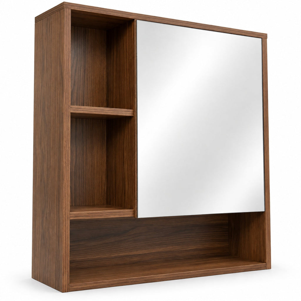Airfind Wall-Mounted Mirror Cabinet with 2 Hidden Shelves and 3 Open Compartments, 22 lbs Capacity, Engineered Wood Frame, 22 x 6 x 24 Footprint