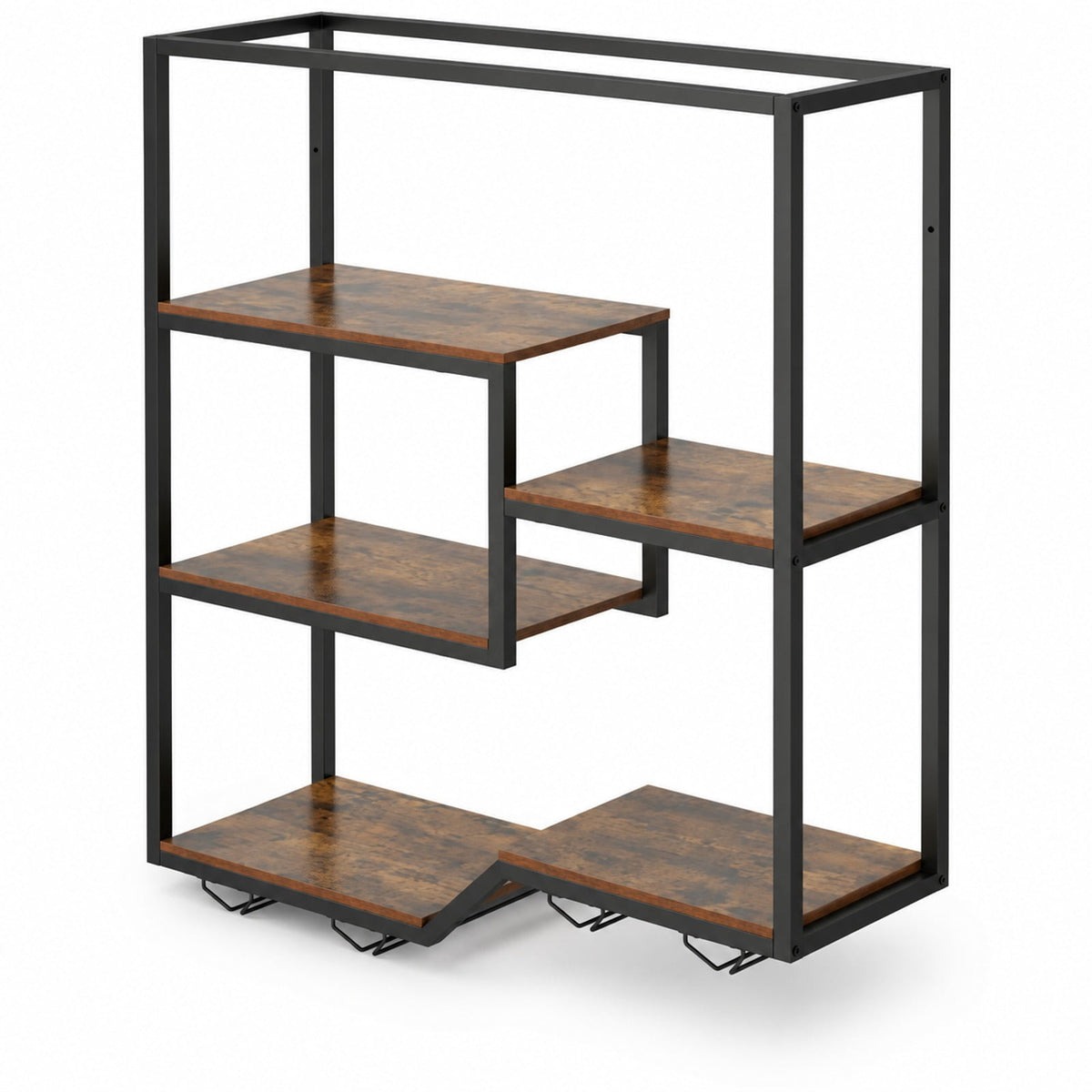 Airfind Wall Mounted Wine Rack 6-Tier Hanging Bar Shelf with Bottle Display Shelf and Glass Holder, Shelf 33 lbs Total Capacity, Brown