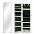 Airfind Wall and Door Mounted Mirrored Jewelry Cabinet with Lights, MDF Board Glass Mirror Frame, 14 Inch x 4 Inch x 54.5 Inch Footprint, Green
