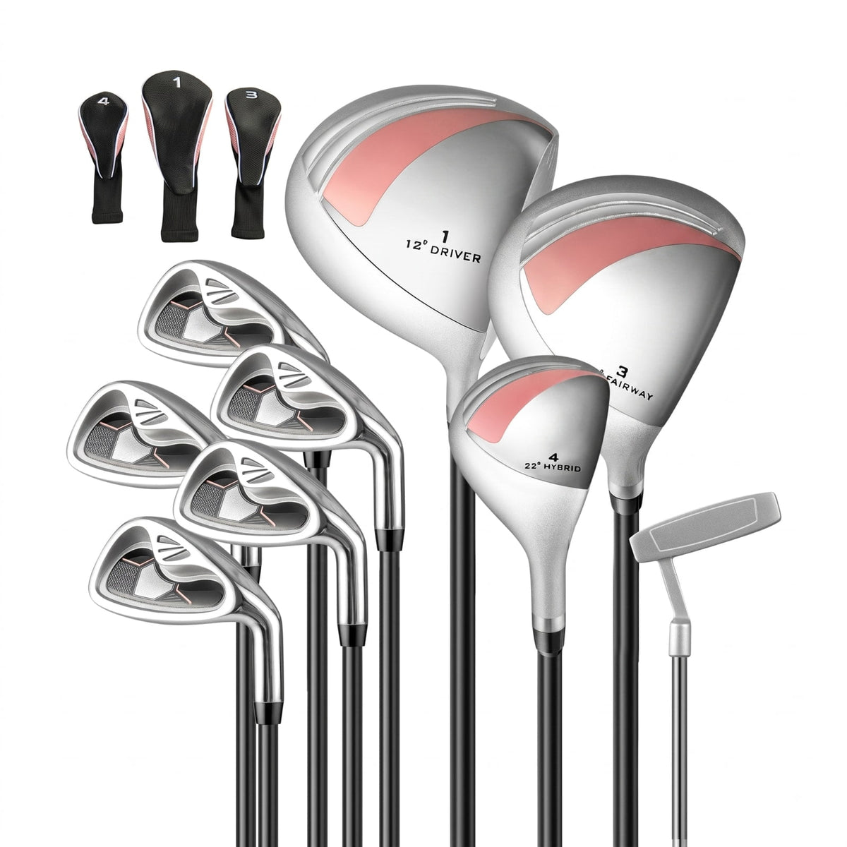 Airfind Womens 9 Piece Complete Golf Club Set with Driver Fairway Wood Hybrid Irons and Putter for Ladies Beginners, Pink