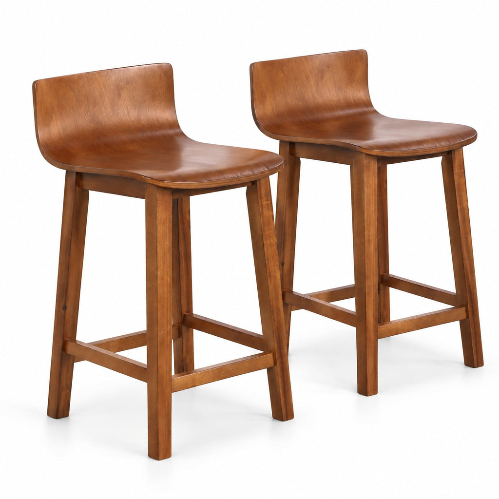 Airfind Wood Bar Stools Set of 2 with Solid Back and Seat, Brown, Ergonomically designed backrest fits your body curve, Brown/Black/White/Walnut