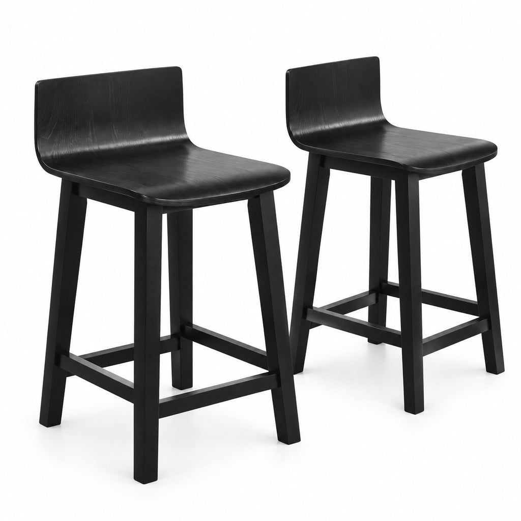 Airfind Wood Bar Stools Set of 2 with Solid Back and Seat, Black, Ergonomically designed backrest fits your body curve, for Everyday Home Use