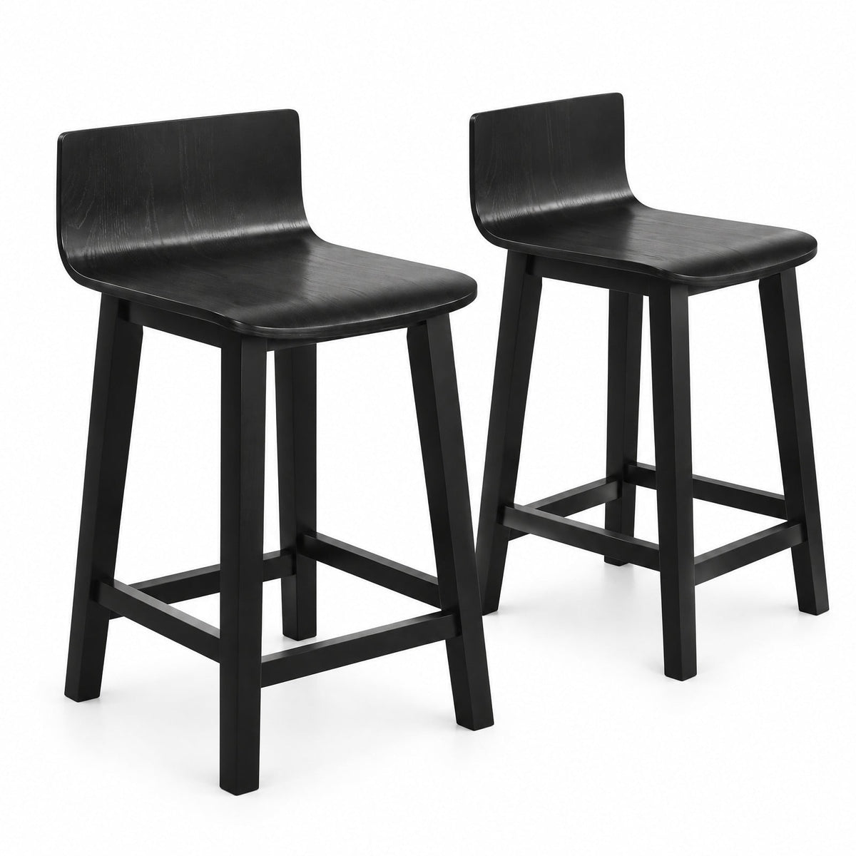 Airfind Wood Bar Stools Set of 2 with Solid Back and Seat, Black, Ergonomically designed backrest fits your body curve, for Everyday Home Use