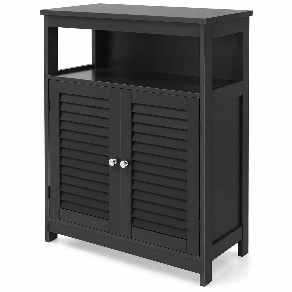 Airfind Wood Freestanding Bathroom Storage Cabinet with Double Shutter Door, 77 lbs Capacity, P2 MDF Frame, 23.5in x 12in x 31.5in Footprint, Black