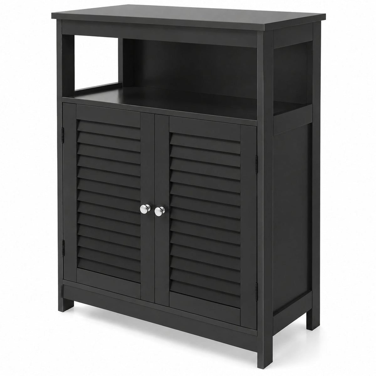 Airfind Wood Freestanding Bathroom Storage Cabinet with Double Shutter Door, 77 lbs Capacity, P2 MDF Frame, 23.5in x 12in x 31.5in Footprint, Black