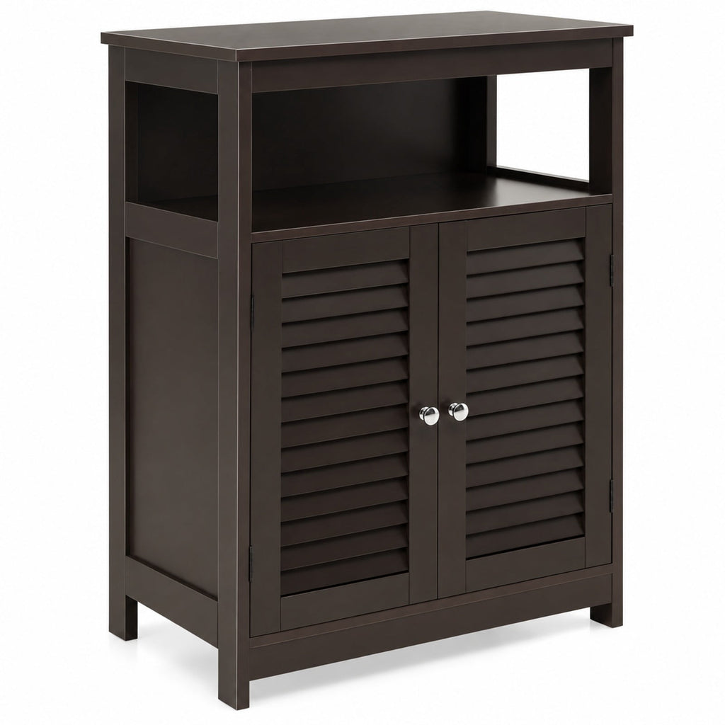 Airfind Wood Freestanding Bathroom Storage Cabinet with Double Shutter Door, 77 lbs Capacity, P2 MDF Frame, 23.5in x 12in x 31.5in Footprint, Brown