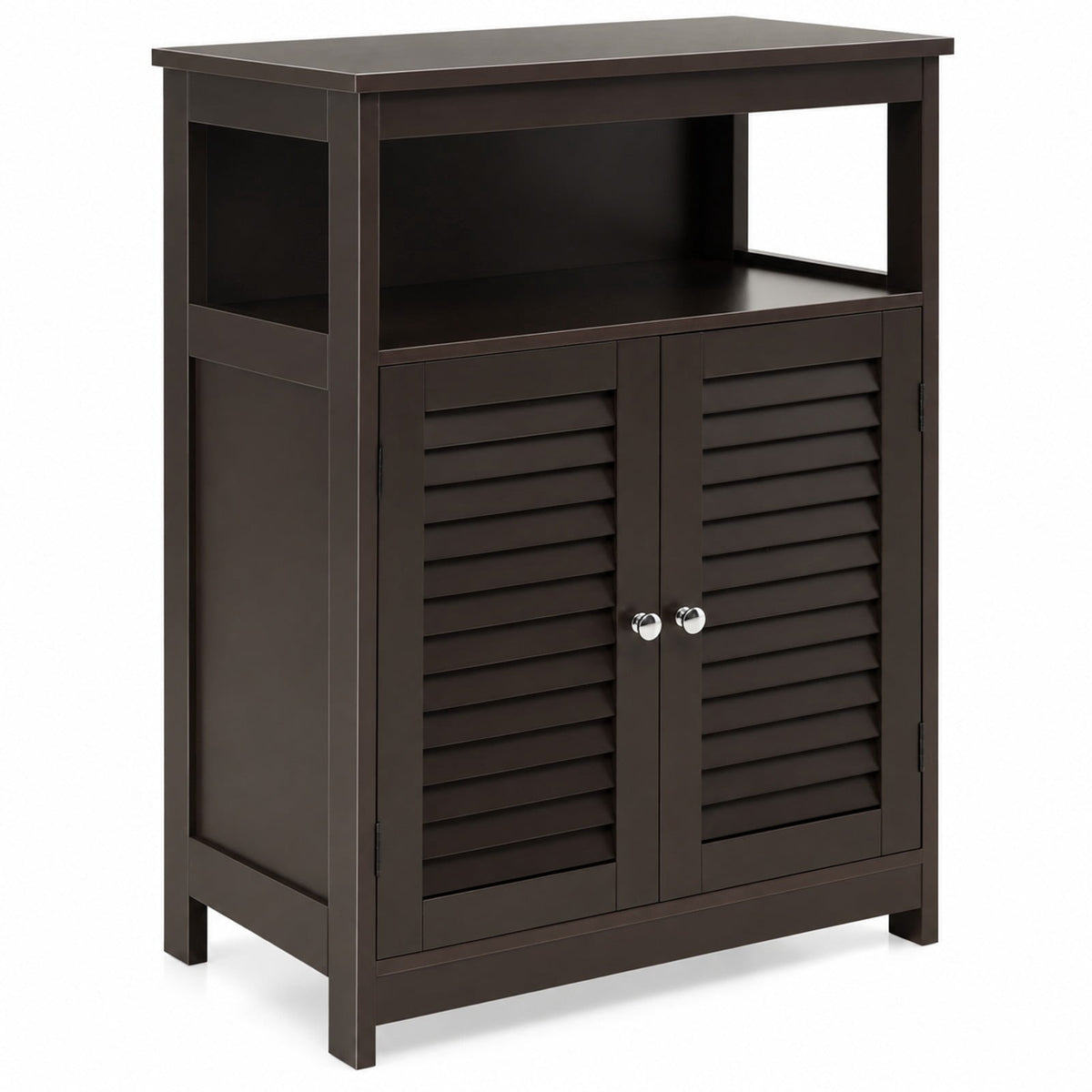 Airfind Wood Freestanding Bathroom Storage Cabinet with Double Shutter Door, 77 lbs Capacity, P2 MDF Frame, 23.5in x 12in x 31.5in Footprint, Brown