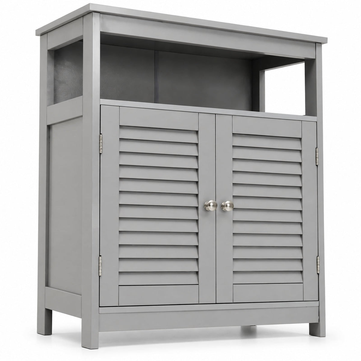Airfind Wood Freestanding Bathroom Storage Cabinet with Double Shutter Door, 77 lbs Capacity, P2 MDF Frame, 23.5in x 12in x 31.5in Footprint, Gray