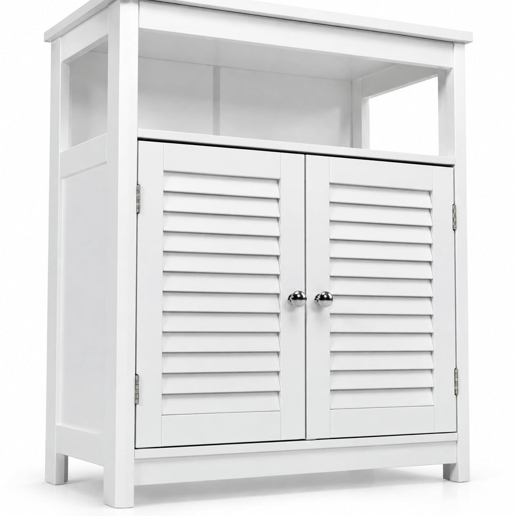 Airfind Wood Freestanding Bathroom Storage Cabinet with Double Shutter Door, 77 lbs Capacity, P2 MDF Frame, 23.5in x 12in x 31.5in Footprint, White