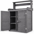 Airfind Wood Plant Workstation with Stainless Steel Tabletop and Removable Shelves, 110 lbs Storage Shelf Capacity, Fir Wood Stainless Steel Frame