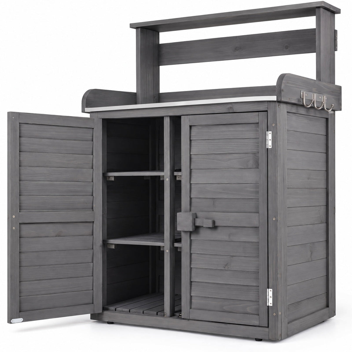 Airfind Wood Plant Workstation with Stainless Steel Tabletop and Removable Shelves, 110 lbs Storage Shelf Capacity, Fir Wood Stainless Steel Frame