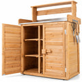 Airfind Wood Plant Workstation with Stainless Steel Tabletop and Removable Shelves, 110 lbs Storage Shelf Capacity, Fir Wood Stainless Steel Frame