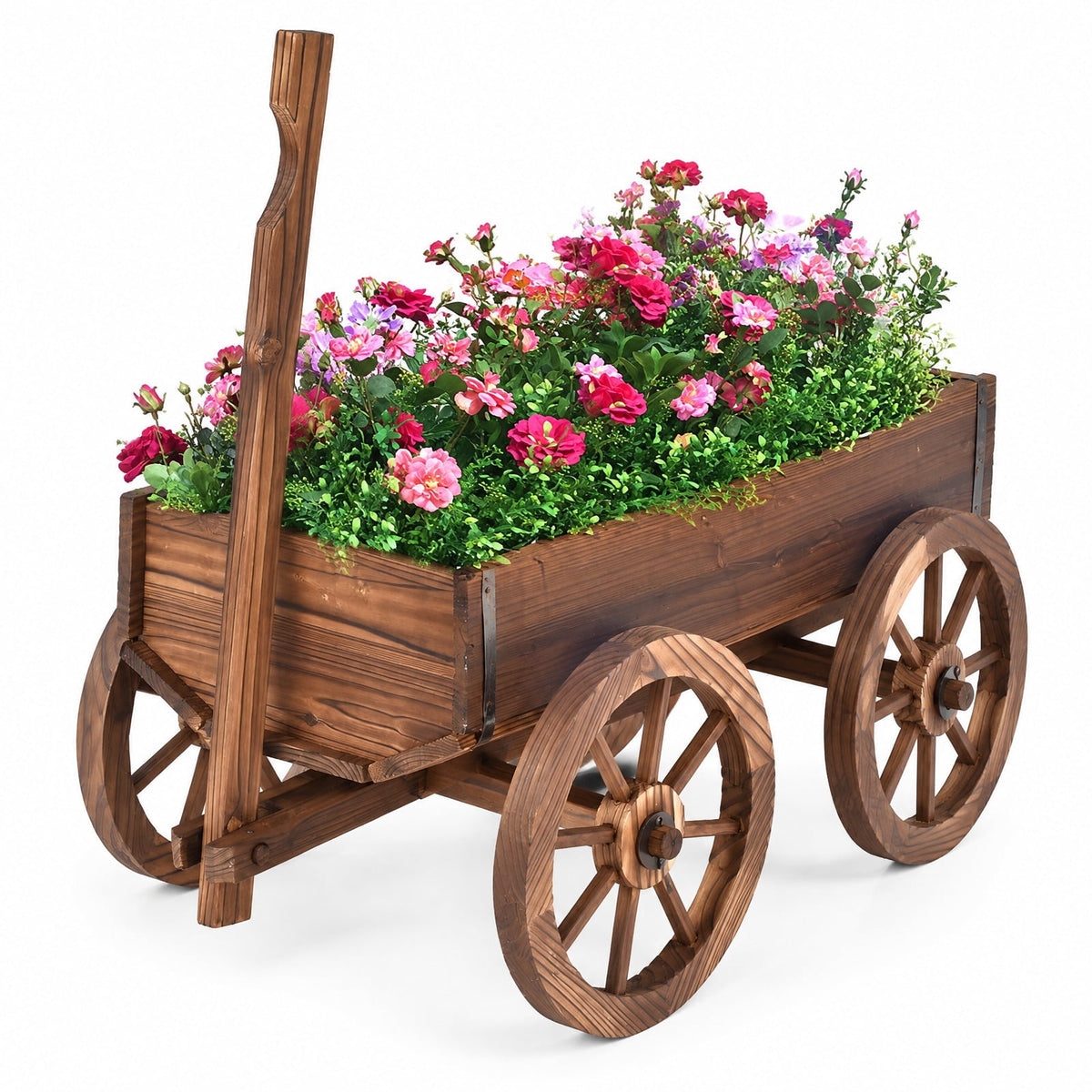Airfind Wood Wagon Planter Pot Stand with Wheels, Fir wood Frame, 47.2 Inch x 17.0 Inch x 21.0 Inch Footprint, Wood