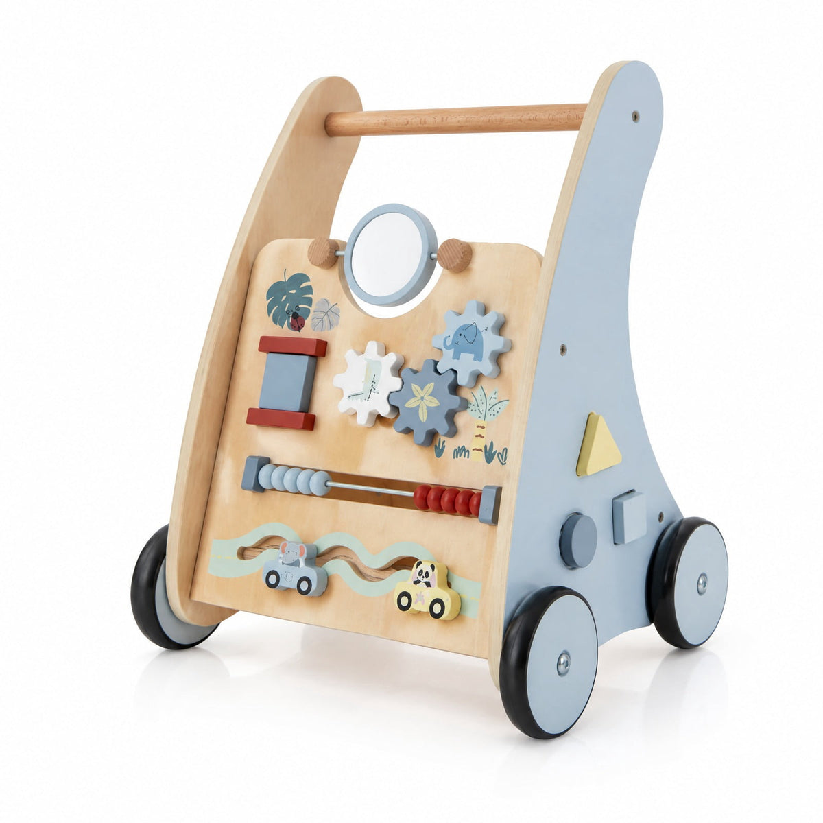 Airfind Wooden Baby Push and Pull Walker with Multi, Lotus Wood Engineered Wood Frame, for 3+ Years Old, 14in x 12in x 18in Footprint, Blue