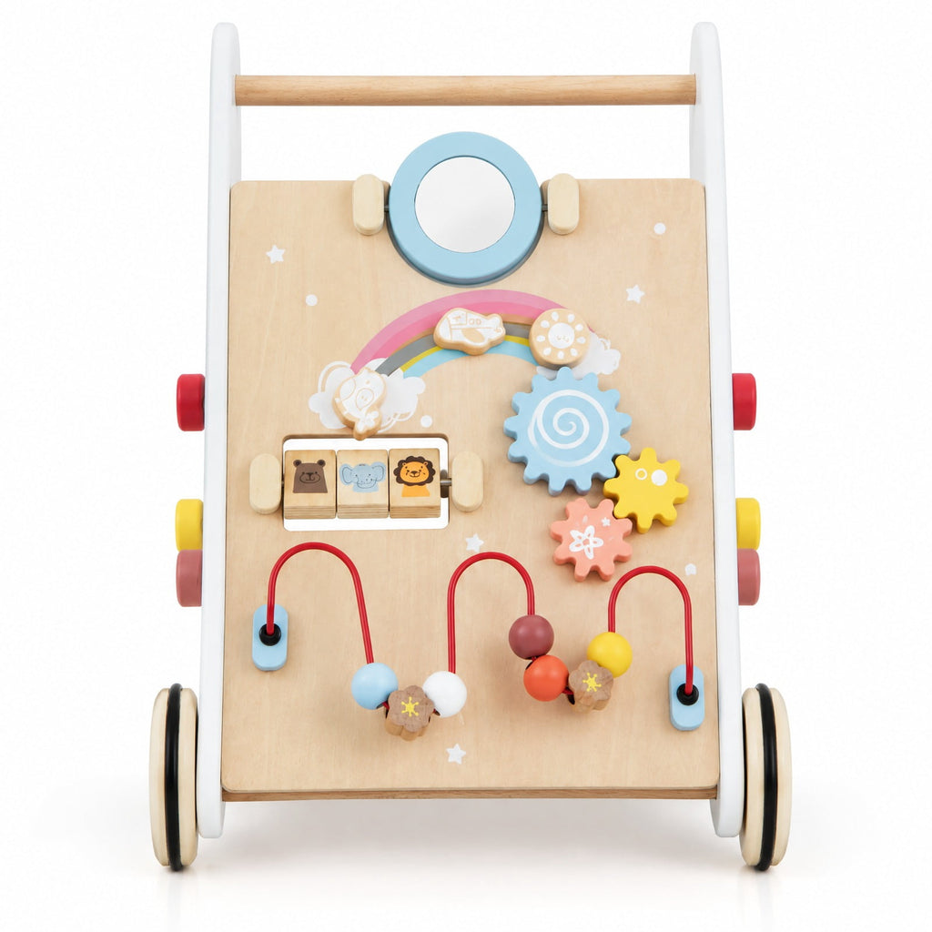 Airfind Wooden Youth Activity Walker with Multiple Play Features, Basswood Frame, Suitable for Ages 12 Months and Up, 13.5 Inch x 13 Inch x 17.5 Inch, Unspecified