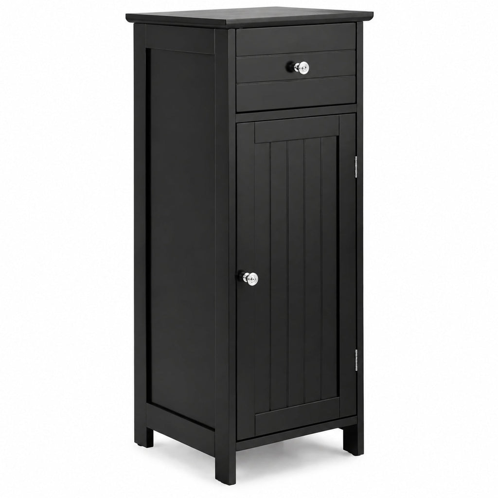 Airfind Wooden Bathroom Floor Storage Cabinet with Drawer and Shelf, 22 lbs Capacity, MDF Frame, 14 Inch x 12 Inch x 34.5 Inch Footprint, Black