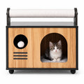 Airfind Wooden Cat House with Scratching Post, 33 lbs Capacity, Engineered Wood Frame, 19 Inch x 12 Inch x 17.5 Inch Height of Cat House 12 Inch Footprint, Black