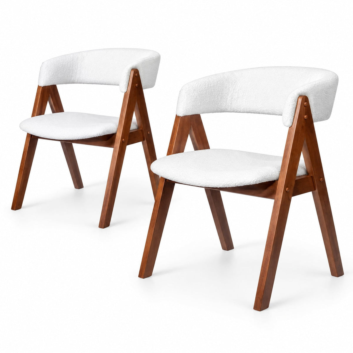 Airfind Wooden Dining Chair Set of 2 Mid-Century Modern Sherpa Upholstered Kitchen Dining Room Chairs, Chair 280 lbs Capacity, Walnut
