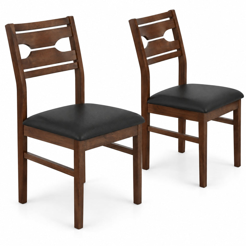 Airfind Wooden Dining Chair Set of 2 with PU Leather Padded Seat and Rubber Wood Frame, 285 lbs Capacity, Rubber Wood Frame, Walnut