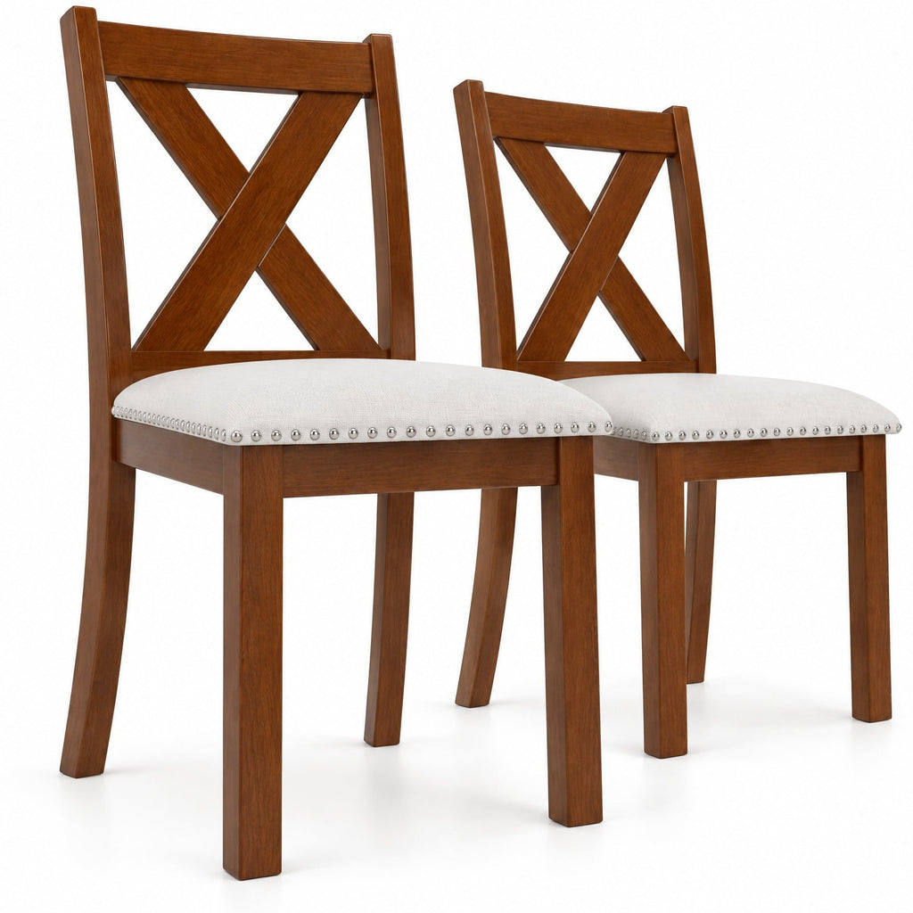 Airfind Wooden Dining Chair Set of 2 with Padded Seat and Curved Back, 420 lbs Capacity, Acacia Wood Plywood Linen Fabric Sponge Frame, Beige