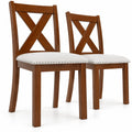 Airfind Wooden Dining Chair Set of 2 with Padded Seat and Curved Back, 420 lbs Capacity, Acacia Wood Plywood Linen Fabric Sponge Frame, Beige