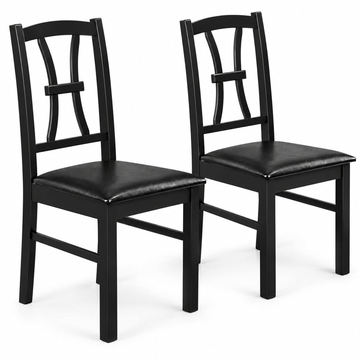 Airfind Wooden Dining Chairs Set of 2 with Faux Leather Padded Seat for Kitchen, 400 lbs Capacity, Rubber Wood Frame, Black