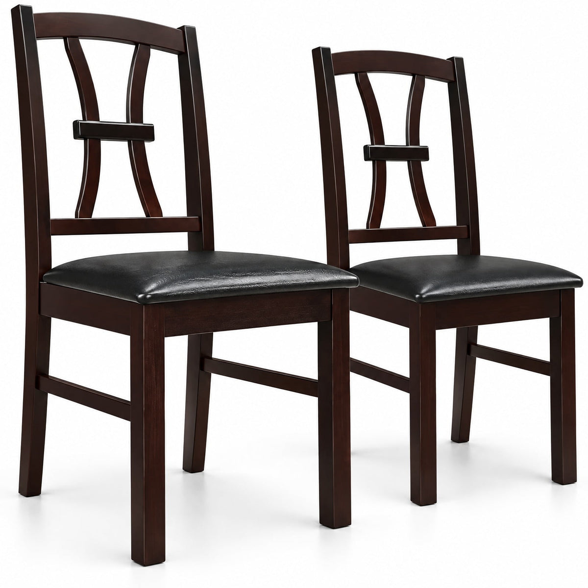 Airfind Wooden Dining Chairs Set of 2 with Faux Leather Padded Seat for Kitchen, 400 lbs Capacity, Rubber Wood Frame, Brown