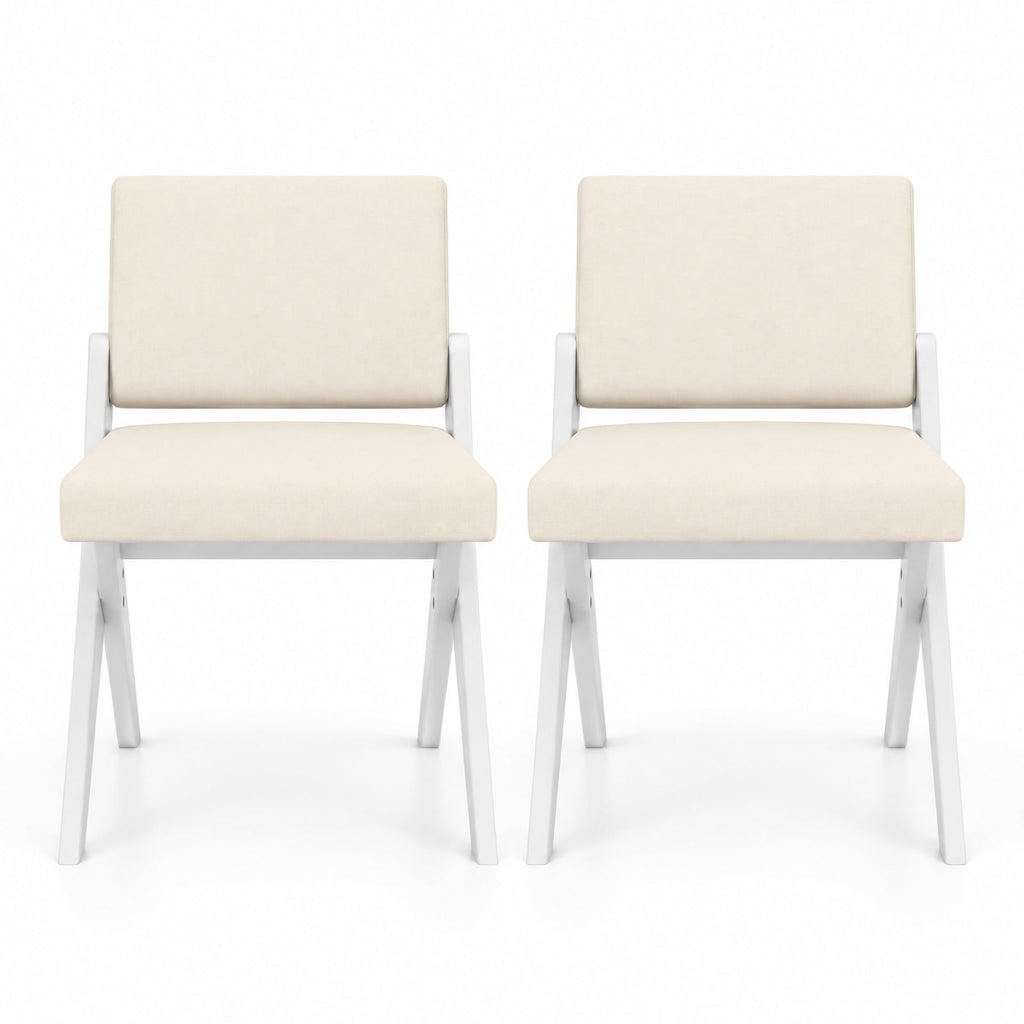 Airfind Wooden Dining Chairs Set of 2 with Solid Rubber Wood Frame and Thick Padded Cushions for Kitchen and Dining Room, White