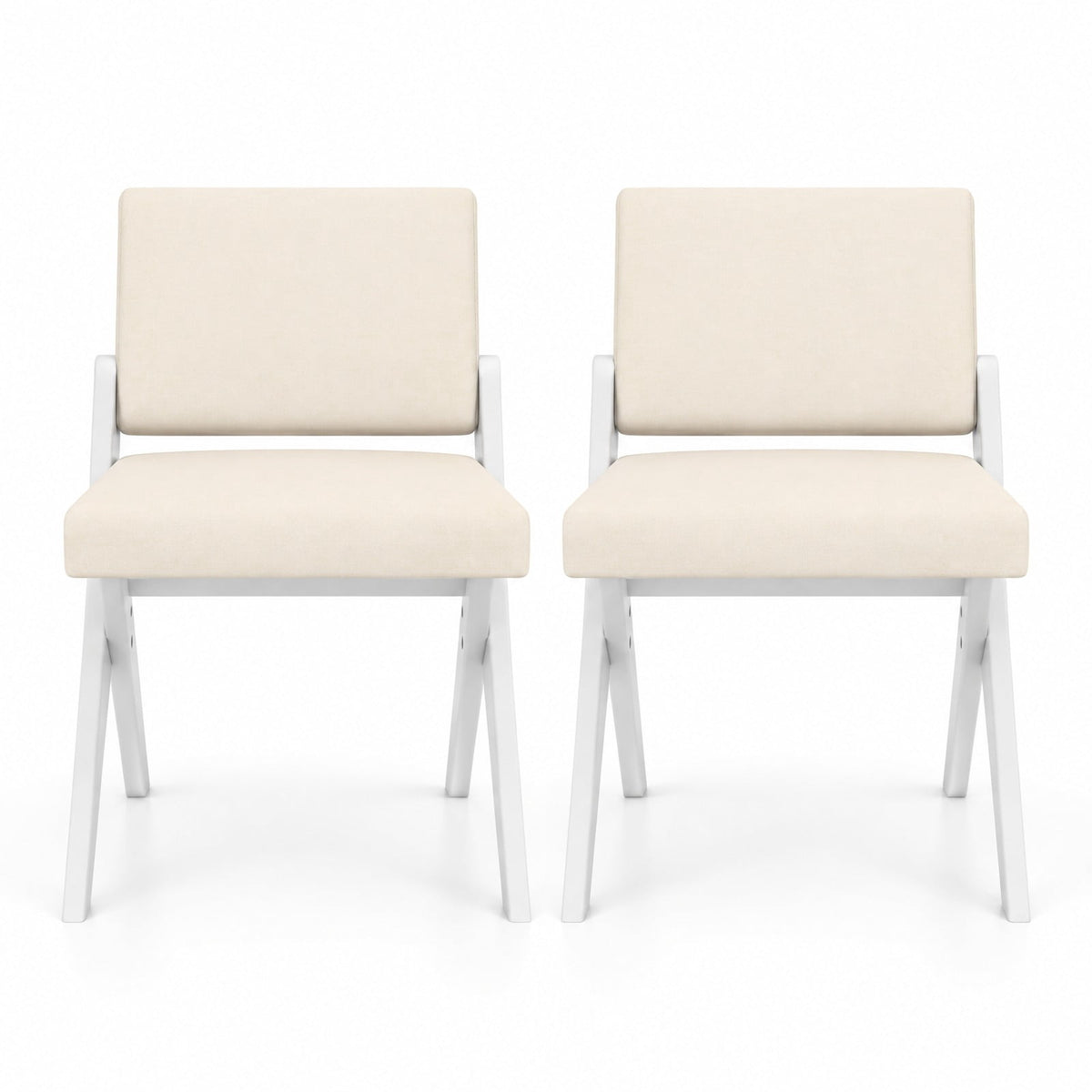 Airfind Wooden Dining Chairs Set of 2 with Solid Rubber Wood Frame and Thick Padded Cushions for Kitchen and Dining Room, White