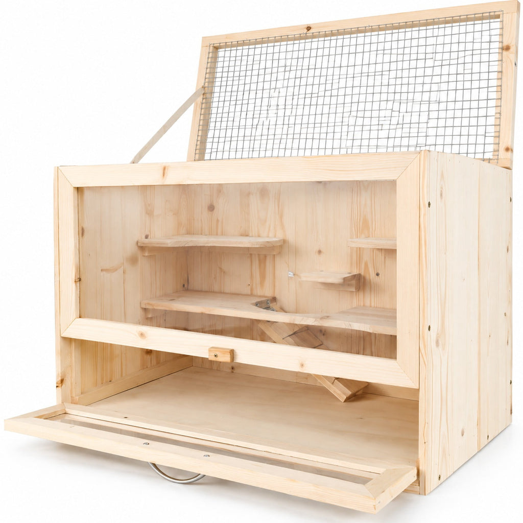 Airfind Wooden Hamster Cage with Mesh Flip Roof, Fir Wood Acrylic Frame, 23.5 x 14 x 16.5 Cage Inside Footprint, Natural