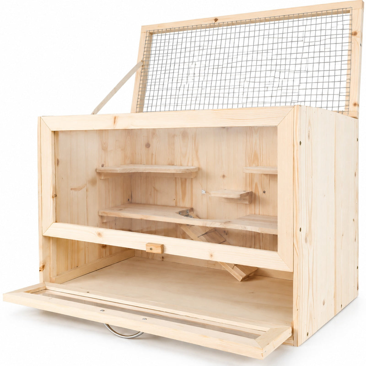 Airfind Wooden Hamster Cage with Mesh Flip Roof, Fir Wood Acrylic Frame, 23.5 x 14 x 16.5 Cage Inside Footprint, Natural