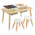 Airfind Wooden Kids Activity Table Set with Double-Sided Boards, 200 lbs Capacity, Pine Wood MDF Frame, 32 x 23 x 19.5 Footprint, Natural