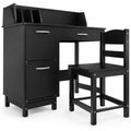 Airfind Wooden Kids Study Desk and Chair Set Student Workstation, 110 lbs Capacity, MDF Solid Wood Frame, for 3+, 35.5 x 18 x 32 Footprint, Black