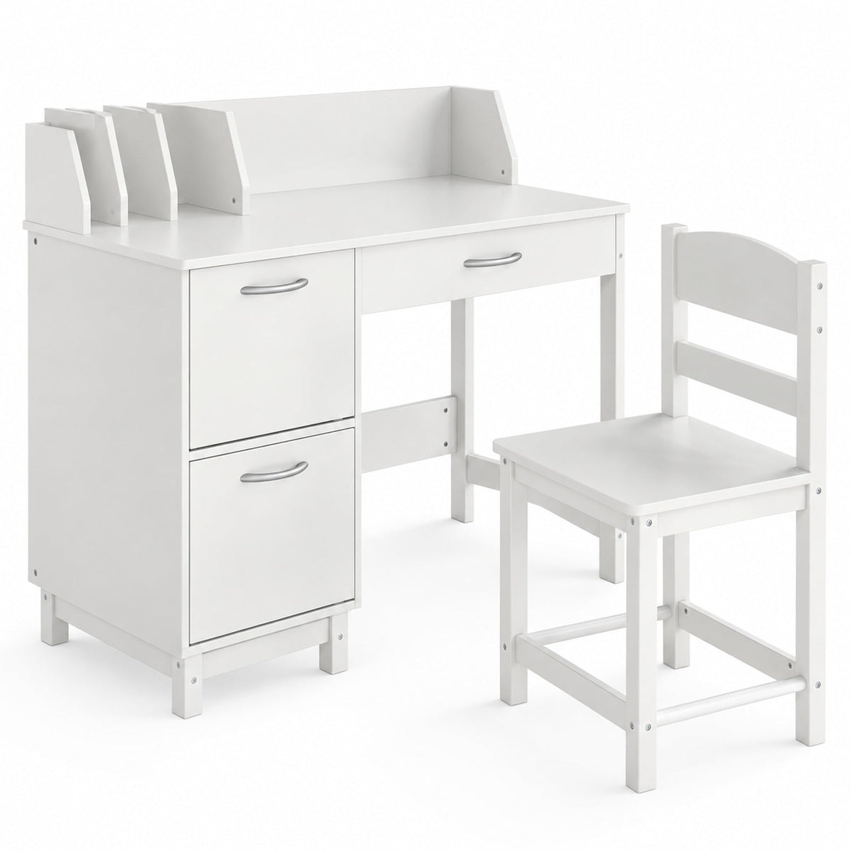 Airfind Wooden Kids Study Desk and Chair Set Student Workstation, 110 lbs Capacity, MDF Solid Wood Frame, for 3+, 35.5 x 18 x 32 Footprint, White