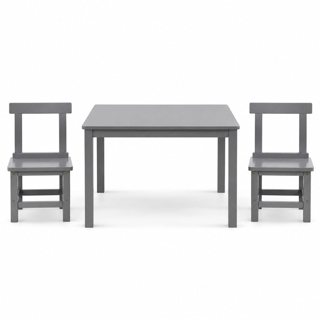 Airfind Wooden Kids Table and 2 Chairs Set with Anti-slip Foot Pads, Rubber Wood Acacia Wood MDF Frame, 30 x 30 x 22 inch Footprint, Gray