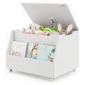 Airfind Wooden Mobile Toy Storage Organizer with Bookshelf and Lockable Wheels, 110 lbs Capacity, MDF PP Frame, 24in x 19in x 18in Footprint, White