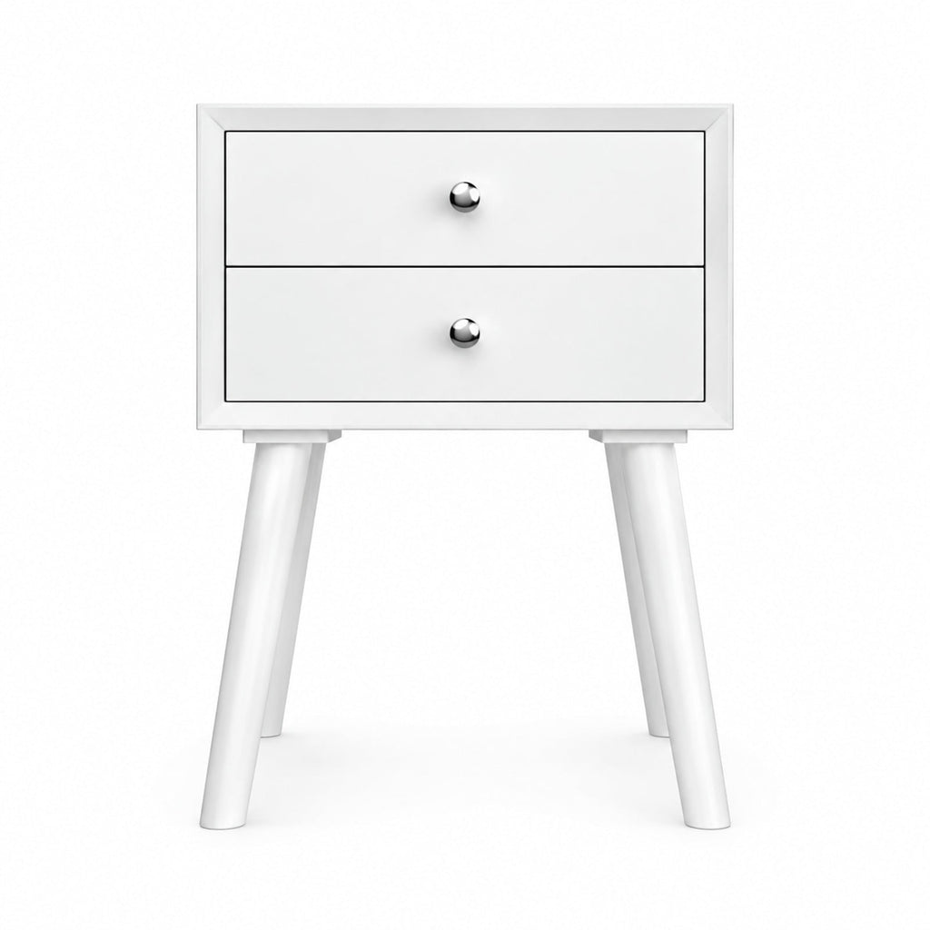 Airfind Wooden Nightstand Mid-Century End Side Table with 2 Storage Drawers, 165 lbs Capacity, Rubber Wood Frame, White