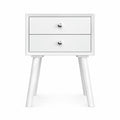 Airfind Wooden Nightstand Mid-Century End Side Table with 2 Storage Drawers, 165 lbs Capacity, Rubber Wood Frame, White