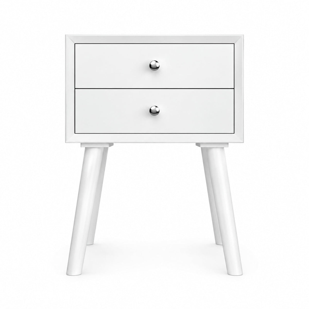 Airfind Wooden Nightstand Mid-Century End Side Table with 2 Storage Drawers, 165 lbs Capacity, Rubber Wood Frame, White