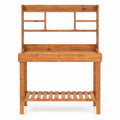 Airfind Wooden Potting Bench Table Garden Planting Workstation with 3-Tier Open Shelf, 22 lbs Capacity, Fir Wood Frame, Brown