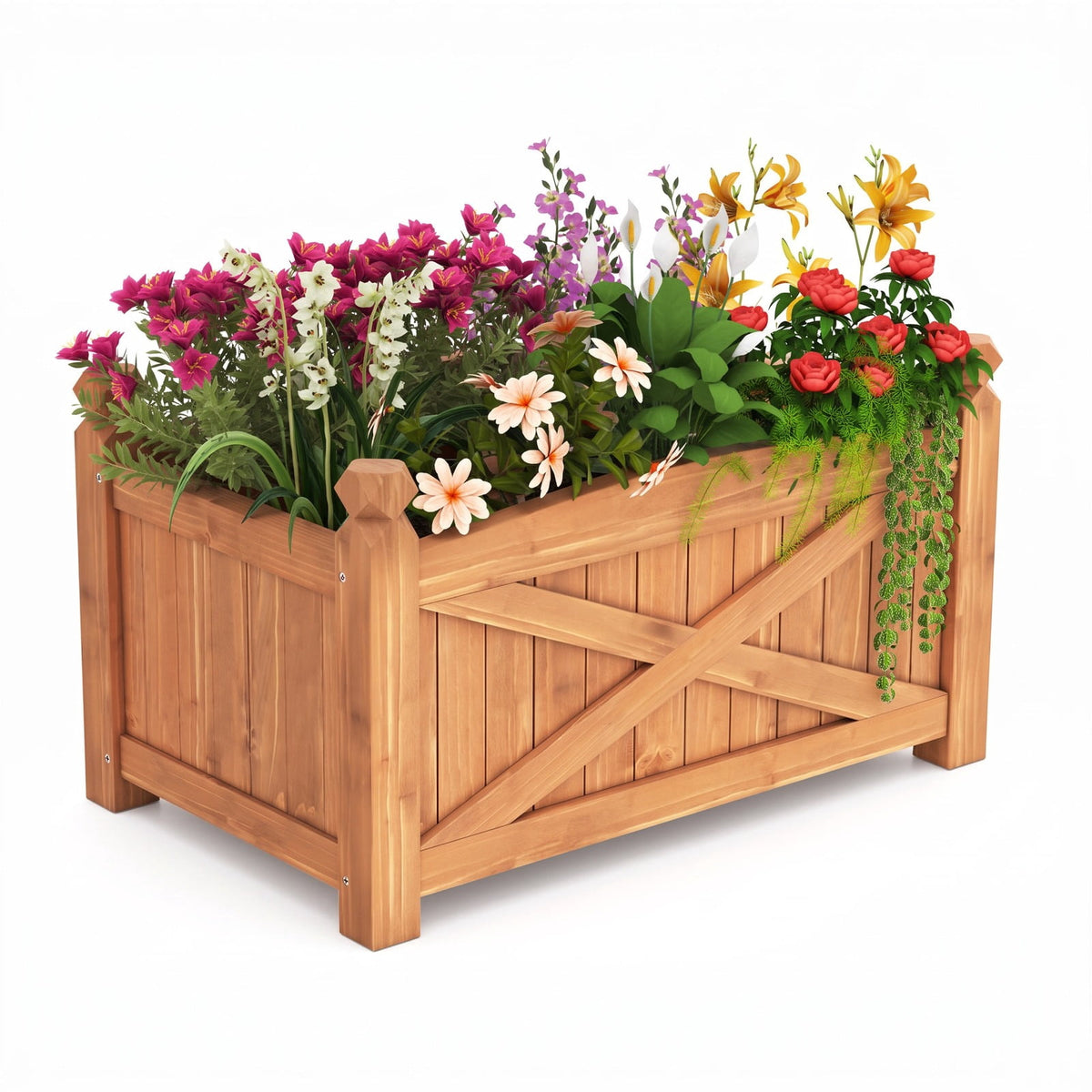 Airfind Wooden Raised Garden Bed Drainage Holes for Patio Garden, 132 lbs Capacity, Fir Wood L Frame, 36 x 16 x 15 Interior Footprint, Coffee