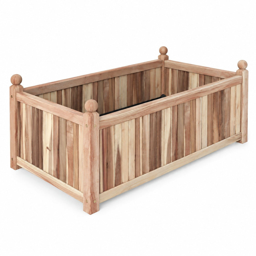 Airfind Wooden Raised Garden Bed Natural Acacia Wood Rectangular Planter Box with Liner, 110 lbs Capacity, Acacia Wood Frame, Natural