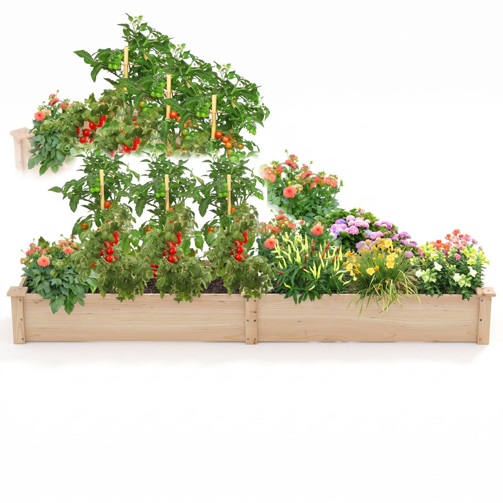 Airfind Wooden Raised Garden Bed with 2 Planter Boxes and Dividers, Fir Wood Frame, 90 x 25 x 10 (L x W x H) Interior Footprint, Natural